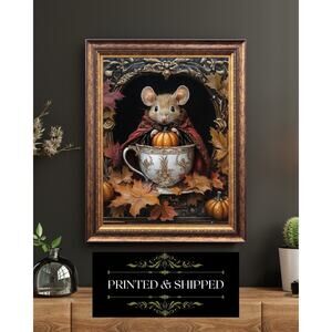 Autumn Mouse In Teacup Holding Pumpkin Fall Animal Art Print